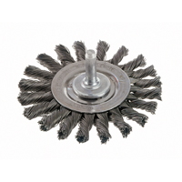 Knot Wire Wheel Brushes - Standard Twist Knot with 1/4" Shank, 4" Dia., 0.014" Fill, Steel Cintas
