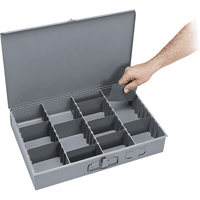 Adjustable Compartment Boxes, Steel, Variable Slots, 18" W x 12" D x 3" H, Grey Cintas