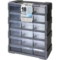 Drawer Cabinet, Plastic, 18 Drawers, 15" x 6-1/4" x 18-3/4", Black Cintas
