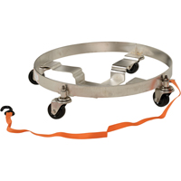 Chariots &agrave; &eacute;tages multiples pour baril, Acier inoxydable, Capacit&eacute;e 900 lb, Diam&egrave;tre 23-1/2", Roue en Caoutchouc Cintas
