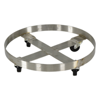 Chariots pour barils, Acier inoxydable, Capacit&eacute;e 800 lb, Diam&egrave;tre 23-1/4", Roue en Caoutchouc Cintas