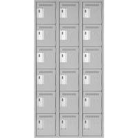 Petits casiers Clean Line, 6 niveaux, Bloc de 3, 36" x 18" x 72", Acier, Gris, Rivet (assembl&eacute;) Cintas