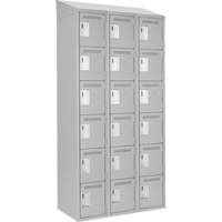 Clean Line Lockerette , 6 -tier, Bank of 3, 36" x 18" x 78", Steel, Grey, Rivet (Assembled) Cintas