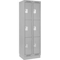 Clean Line Lockers, 3 -tier, Bank of 2, 24" x 18" x 76", Steel, Grey, Rivet (Assembled) Cintas
