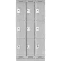 Clean Line Lockers, 3 -tier, Bank of 3, 36" x 18" x 76", Steel, Grey, Rivet (Assembled) Cintas