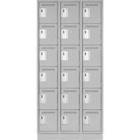 Clean Line Lockerette, 6 -tier, Bank of 3, 36" x 18" x 76", Steel, Grey, Rivet (Assembled) Cintas
