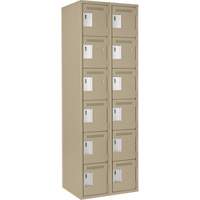 Clean Line Lockerette, 6 -tier, Bank of 2, 24" x 18" x 72", Steel, Beige, Rivet (Assembled) Cintas