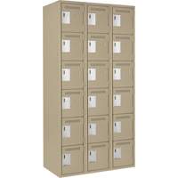 Clean Line Lockerette, 6 -tier, Bank of 3, 36" x 18" x 72", Steel, Beige, Rivet (Assembled) Cintas