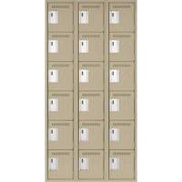 Clean Line Lockerette, 6 -tier, Bank of 3, 36" x 18" x 72", Steel, Beige, Rivet (Assembled) Cintas