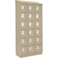 Clean Line Lockerette , 6 -tier, Bank of 3, 36" x 18" x 82", Steel, Beige, Rivet (Assembled) Cintas