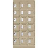 Clean Line Lockerette , 6 -tier, Bank of 3, 36" x 18" x 82", Steel, Beige, Rivet (Assembled) Cintas