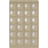Clean Line Lockerette , 6 -tier, Bank of 4, 48" x 18" x 82", Steel, Beige, Rivet (Assembled) Cintas