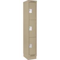 Clean Line Lockers, 3 -tier, 12" x 18" x 76", Steel, Beige, Rivet (Assembled) Cintas