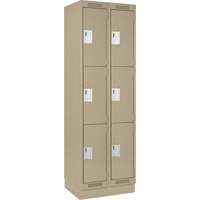 Clean Line Lockers, 3 -tier, Bank of 2, 24" x 18" x 76", Steel, Beige, Rivet (Assembled) Cintas