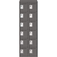 Clean Line Lockerette, 6 -tier, Bank of 2, 24" x 18" x 78", Steel, Charcoal, Rivet (Assembled) Cintas