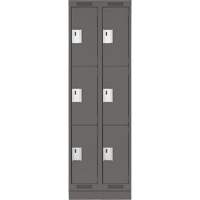Clean Line Lockers, 3 -tier, Bank of 2, 24" x 18" x 76", Steel, Charcoal, Rivet (Assembled) Cintas