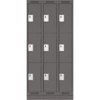 Clean Line Lockers, 3 -tier, Bank of 3, 36" x 18" x 76", Steel, Charcoal, Rivet (Assembled) Cintas
