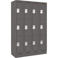 Clean Line Lockers, 3 -tier, Bank of 4, 48" x 18" x 76", Steel, Charcoal, Rivet (Assembled) Cintas