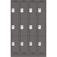 Clean Line Lockers, 3 -tier, Bank of 4, 48" x 18" x 76", Steel, Charcoal, Rivet (Assembled) Cintas