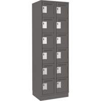 Clean Line Lockerette, 6 -tier, Bank of 2, 24" x 18" x 76", Steel, Charcoal, Rivet (Assembled) Cintas