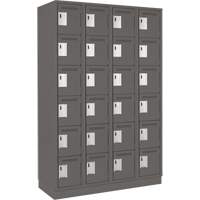 Clean Line Lockerette, 6 -tier, Bank of 4, 48" x 18" x 76", Steel, Charcoal, Rivet (Assembled) Cintas