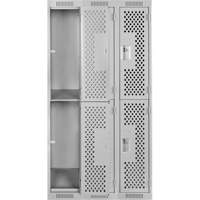 Casiers Clean Line, 2 niveaux, Bloc de 3, 36" x 12" x 72", Acier, Gris, Rivet (assembl&eacute;), Perfor&eacute; Cintas