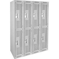 Casiers Clean Line, 2 niveaux, Bloc de 4, 48" x 12" x 72", Acier, Gris, Rivet (assembl&eacute;), Perfor&eacute; Cintas