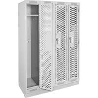 Clean Line Lockers, Bank of 4, 48" x 12" x 76", Steel, Grey, Rivet (Assembled), Perforated Cintas