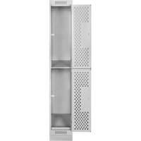 Clean Line Lockers, 2 -tier, 12" x 12" x 76", Steel, Grey, Rivet (Assembled), Perforated Cintas