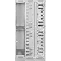 Clean Line Lockers, 2 -tier, Bank of 3, 36" x 12" x 76", Steel, Grey, Rivet (Assembled), Perforated Cintas