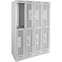 Clean Line Lockers, 2 -tier, Bank of 4, 48" x 12" x 76", Steel, Grey, Rivet (Assembled), Perforated Cintas