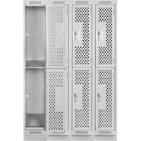 Clean Line Lockers, 2 -tier, Bank of 4, 48" x 12" x 76", Steel, Grey, Rivet (Assembled), Perforated Cintas