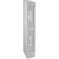 Clean Line Lockers, 2 -tier, 12" x 12" x 82", Steel, Grey, Rivet (Assembled), Perforated Cintas