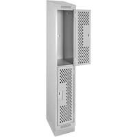 Clean Line Lockers, 2 -tier, 12" x 12" x 82", Steel, Grey, Rivet (Assembled), Perforated Cintas