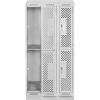 Clean Line Lockers, 2 -tier, Bank of 3, 36" x 18" x 82", Steel, Grey, Rivet (Assembled), Perforated Cintas