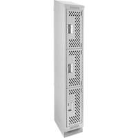 Clean Line Lockers, 3 -tier, 12" x 15" x 82", Steel, Grey, Rivet (Assembled), Perforated Cintas