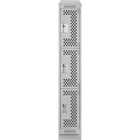 Clean Line Lockers, 3 -tier, 12" x 15" x 82", Steel, Grey, Rivet (Assembled), Perforated Cintas