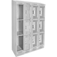 Clean Line Lockers, 3 -tier, Bank of 4, 48" x 15" x 82", Steel, Grey, Rivet (Assembled), Perforated Cintas
