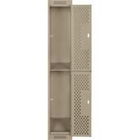 Casiers Clean Line, 2 niveaux, 12" x 12" x 72", Acier, Beige, Rivet (assembl&eacute;), Perfor&eacute; Cintas