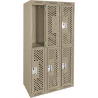 Casiers Clean Line, 2 niveaux, Bloc de 3, 36" x 12" x 72", Acier, Beige, Rivet (assembl&eacute;), Perfor&eacute; Cintas