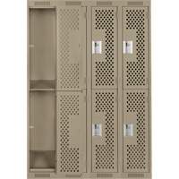 Casiers Clean Line, 2 niveaux, Bloc de 4, 48" x 12" x 72", Acier, Beige, Rivet (assembl&eacute;), Perfor&eacute; Cintas