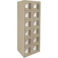 Assembled Lockerettes Clean Line Perforated Economy Lockers, 6 -tier, Bank of 2, 18" x 72" x 12", Steel Cintas