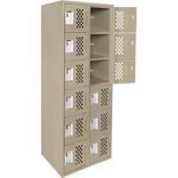 Assembled Lockerettes Clean Line Perforated Economy Lockers, 6 -tier, Bank of 2, 18" x 72" x 12", Steel Cintas