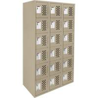 Assembled Lockerettes Clean Line Perforated Economy Lockers, 6 -tier, Bank of 3, 18" x 72" x 12", Steel Cintas