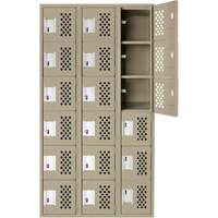 Assembled Lockerettes Clean Line Perforated Economy Lockers, 6 -tier, Bank of 3, 18" x 72" x 12", Steel Cintas