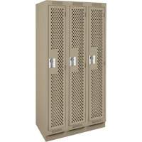 Clean Line Lockers, Bank of 3, 36" x 12" x 76", Steel, Beige, Rivet (Assembled), Perforated Cintas