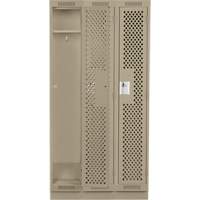 Clean Line Lockers, Bank of 3, 36" x 12" x 76", Steel, Beige, Rivet (Assembled), Perforated Cintas