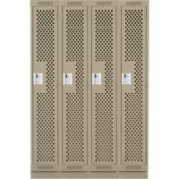 Clean Line Lockers, Bank of 4, 48" x 15" x 76", Steel, Beige, Rivet (Assembled), Perforated Cintas