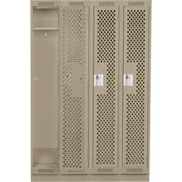 Clean Line Lockers, Bank of 4, 48" x 15" x 76", Steel, Beige, Rivet (Assembled), Perforated Cintas