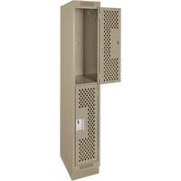 Clean Line Lockers, 2 -tier, 12" x 12" x 76", Steel, Beige, Rivet (Assembled), Perforated Cintas